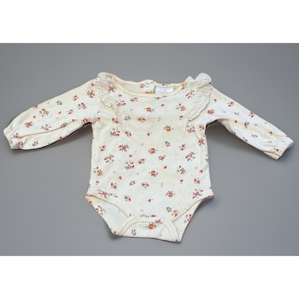 Laura Ashley baby one-piece bodysuit, Long sleeved, Floral Print, size 0-3 mos